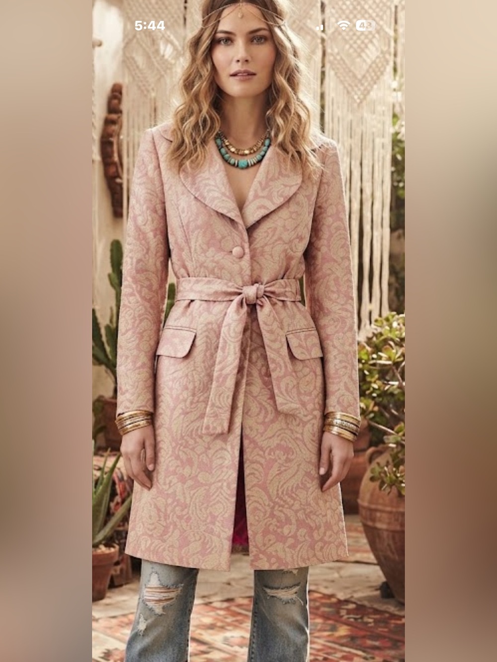 Marciano Pink & Gold Brocade Trench Coat XS Elegant Floral Statement Jacket